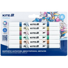 Маркеры акриловые двусторонние, 6шт металлик Kite Creative