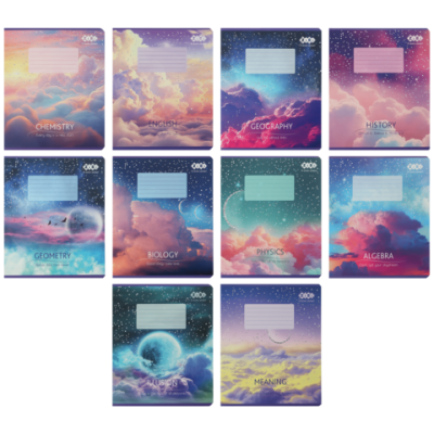 Набір зошитів учнівських шкільних, 10 штук, 8 предметів, CLOUDS, 36 арк., KIDS LINE