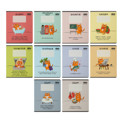 Set of student school notebooks, 10 pieces, 8 subjects, CUTE CAT, 36 sheets, KIDS LINE