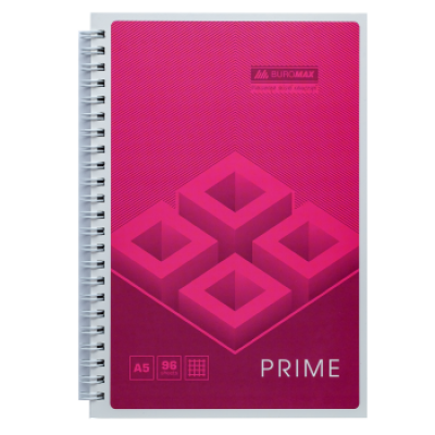 Зошит на пружині PRIME А5, 96л., клітка, в картонній обкладинці, рожевий - BM.24551101-10 Buromax