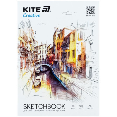 Скетчбук A5, 30 л., для работ карандашами, Kite Creative