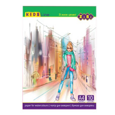 Папір для акварелі, А4, 10 аркушів, 200г/м2, в картонній папці, KIDS Line