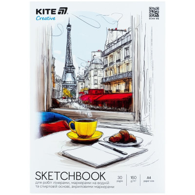 Скетчбук A4, 30 л., для работ маркерами, Kite Creative