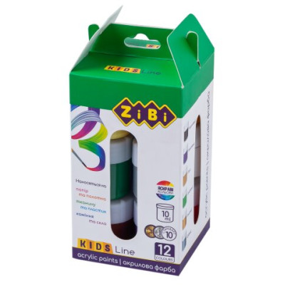 Акрил 12 кольорів х 10мл, KIDS Line - ZB.6662 ZiBi