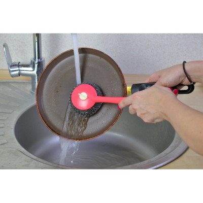 Сталева щітка-скребок для посуду, Economix Cleaning, рожева - E72716 ECONOMIX cleaning