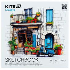 Скетчбук для робіт маркерами,21*21см, 30 арк., Kite Creative