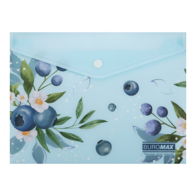 Папка-конверт А5 на кнопці, BLUEBERRY ARABESKI, напівпрозора, морська хвиля