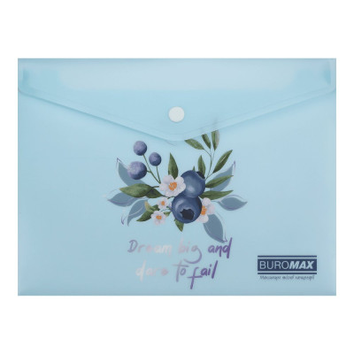 Папка-конверт А5 на кнопці, BLUEBERRY ARABESKI, напівпрозора,аквамарин