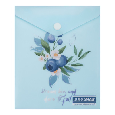 Папка-конверт А6 на кнопці, BLUEBERRY ARABESKI, напівпрозора,аквамарин