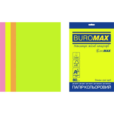 Набор цветной бумаги NEON, EUROMAX, А4, 80г/м2 (4х50/200арк.) BM.27215200E-99