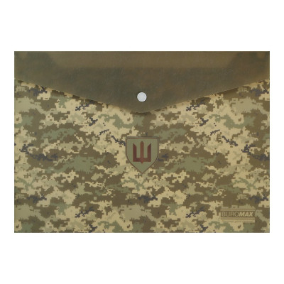 Папка-конверт на кнопке MILITARY, А4, матовый полупрозрачный пластик, зеленый