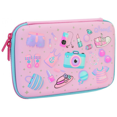 Пенал з тисненням, 1 відділення - QT-5681-Pink