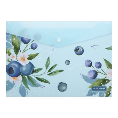 Папка-конверт А4 на кнопці, BLUEBERRY ARABESKI, напівпрозора, морська хвиля