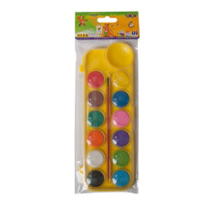 Фарби аквар. 12 кол.,  пласт./кор., з пензлем, жовтий, KIDS Line