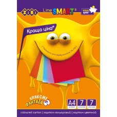 Картон кольоровий, А4, 7 кольорів - 7 аркушів, 200гм2, SMART Line