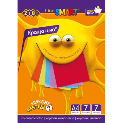 Картон цветной SMART LINE, А4, 7 цветов - 7 листов, 200г/м2 ZB.1955
