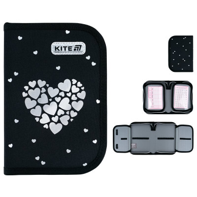 Пенал Kite 1 отд., 2 отв., без наполнения 622 Black&Silver