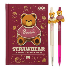 Набір 3 - BEAR TOY блокнот А6, 64 л., клітинка + 2 кулькові ручки автоматичні, KIDS Line