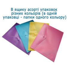Папка-конверт, на кнопке, А5, глянцевый полупрозр.пластик, ассорти