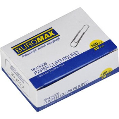 Скрепки никелированные, 28 мм, круглые, 100 шт. в карт.упаковке - BM.5005 Buromax