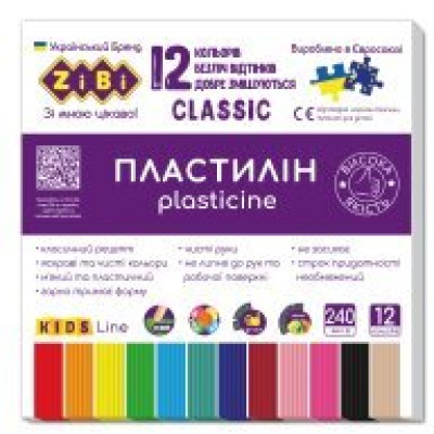 Пластилин CLASSIC 12 цветов, 240г, KIDS Line ZB.6233