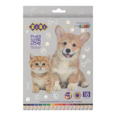 Олівці кольорові, 18кол., СОБАКИ ТА КОТИ, шестигранний, SMART Line - ZB.2428 ZiBi