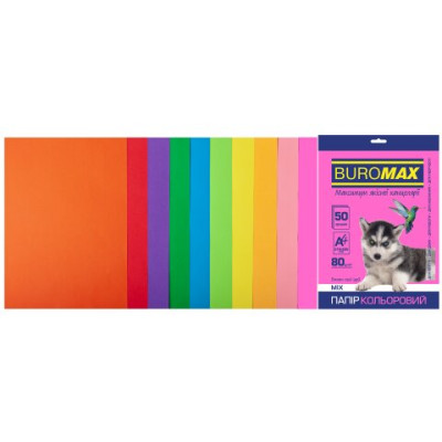 Набір кольорового паперу А4, 80гм2, NEON+INTENSIV, 10цв., 50л. - BM.2721850-99 Buromax