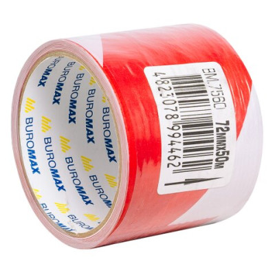 Лента сигнальная 72мм х 50м, красно-белая - BM.7560 Buromax