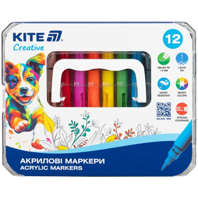 Маркеры акриловые с жидкими чернилами, 12шт Kite Creative