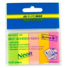 Закладки бумажные NEON, 45x15 мм, 5 цв. по 30 л.
